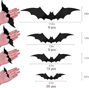 FilmHoo 88 Pcs 4 Sizes Halloween Decorations PVC 3D, Scary Bats Wall Stickers Set DIY Bat Clings ... | Amazon (US)