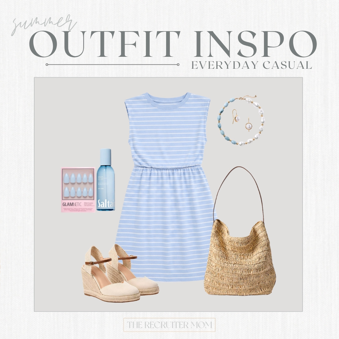 Blue striped summer dress + wedges + straw tote = easy everyday outfit 💙 #LTKdress #LTKstyle

#LTKSeasonal #LTKOver40 #LTKMidsize