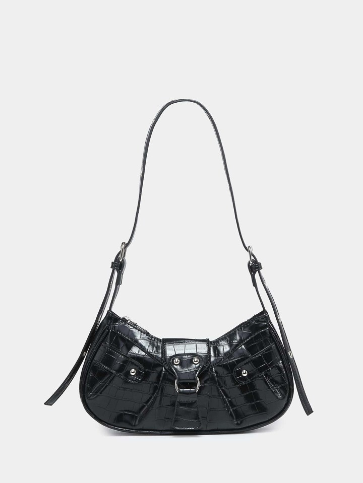 Lightweight,Business Casual Crocodile Embossed Studded Decor Ruched Bag For Teen Girls Women Coll... | SHEIN