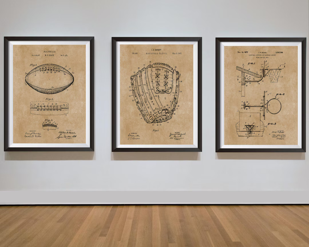 Set of 3 Sports Posters Patent Prints Football Baseball Basketball Sports Fan Gift Wall Art Insta... | Etsy (US)