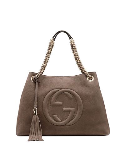 Soho Nubuck Leather Shoulder Bag, Gray | Neiman Marcus