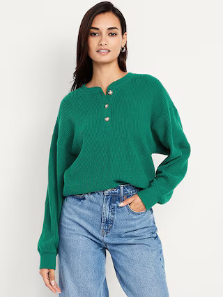 Oversized Cozy Waffle Henley Top | Old Navy (US)