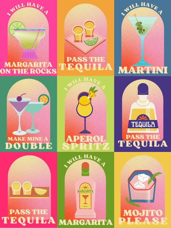 The Drink Deck Prints Colorful Cocktail Printable Wall Art - Etsy | Etsy (US)
