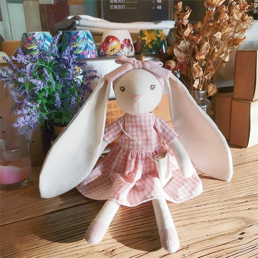 15" Bunny Stuffed Animal for Girls, Plush Toy Doll -Wearing Pink Plaid Dress,Cute Doll Set Dress ... | Amazon (US)