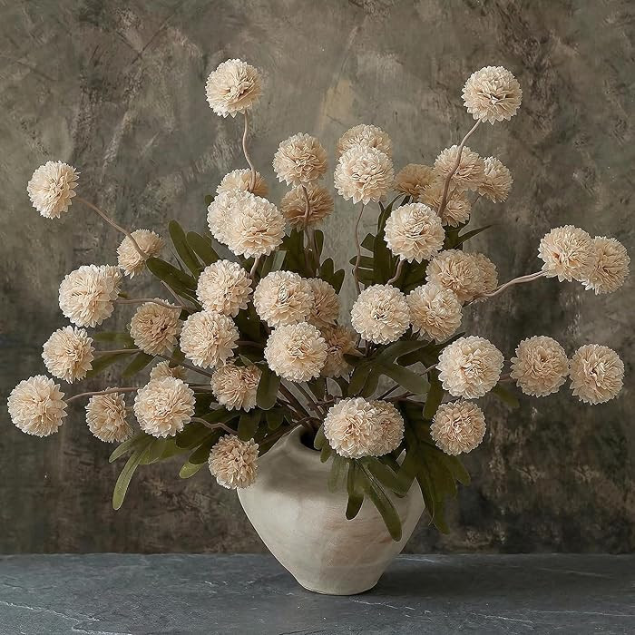 9pcs Beige Fake Flowers Silk Mini Mums with Stems, Faux Chrysanthemum Pompon Balls Artificial Flo... | Amazon (US)
