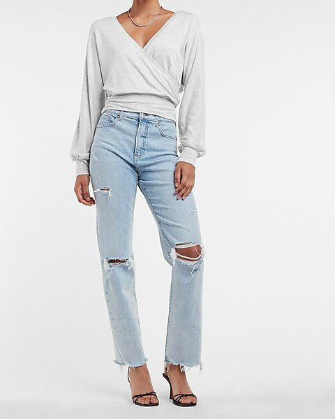 Solid Wrap Front Sweatshirt | Express