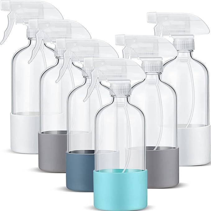 6 Packs Empty Glass Spray Bottles with Silicone, 17 oz Refillable Container Clear Spray Bottles f... | Amazon (US)