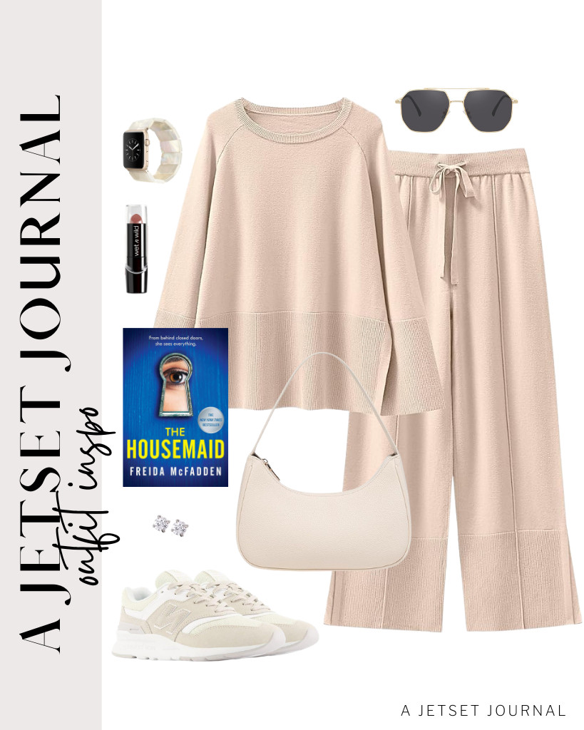 I love the color of this oversized knit sweater and wide-leg pants set. My resin watch band looks so good with it. I would wear it in a park while reading a book like The Housemaid by Freida McFadden. 

 #LTKSeasonal #LTKSaleAlert #LTKTravel