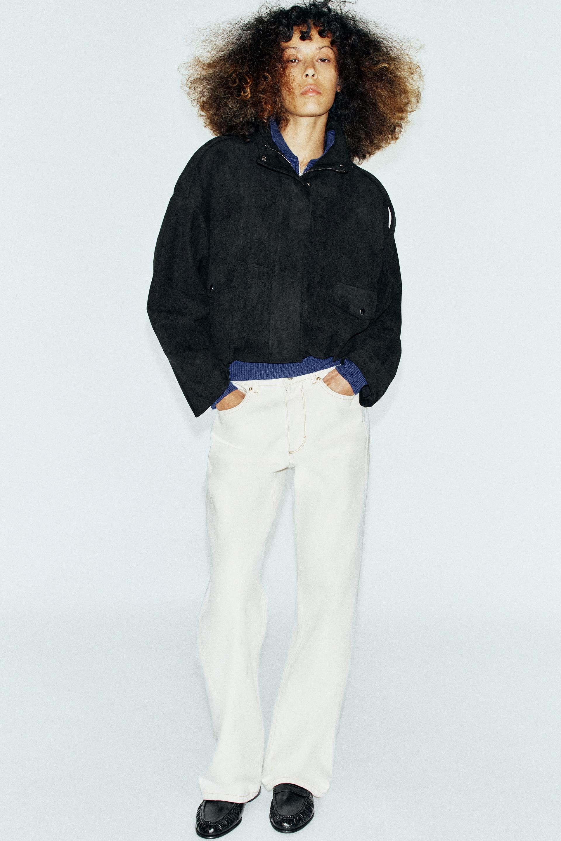Zara - Stand-Up Collar Bomber Jacket - Black - M - Woman | Zara US