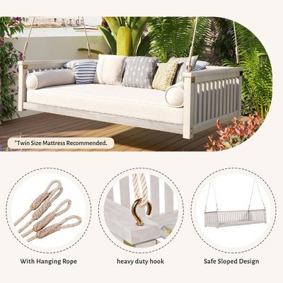 Minimalist Twin Size Garden Swing Bed with Acacia Wood and Ropes for Outdoor Living | Target