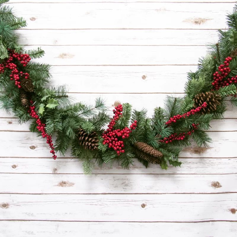 72" Artificial Mixed Holly Berry Pine Cone & Pine Christmas Garland | Wayfair North America