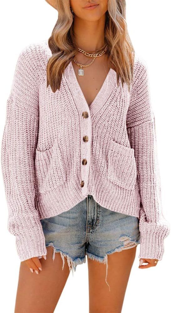 TTshoes Womens Button Down Cardigan Sweaters Long Sleeve Coat Open Front Casual Chunky Knit Loose... | Amazon (US)
