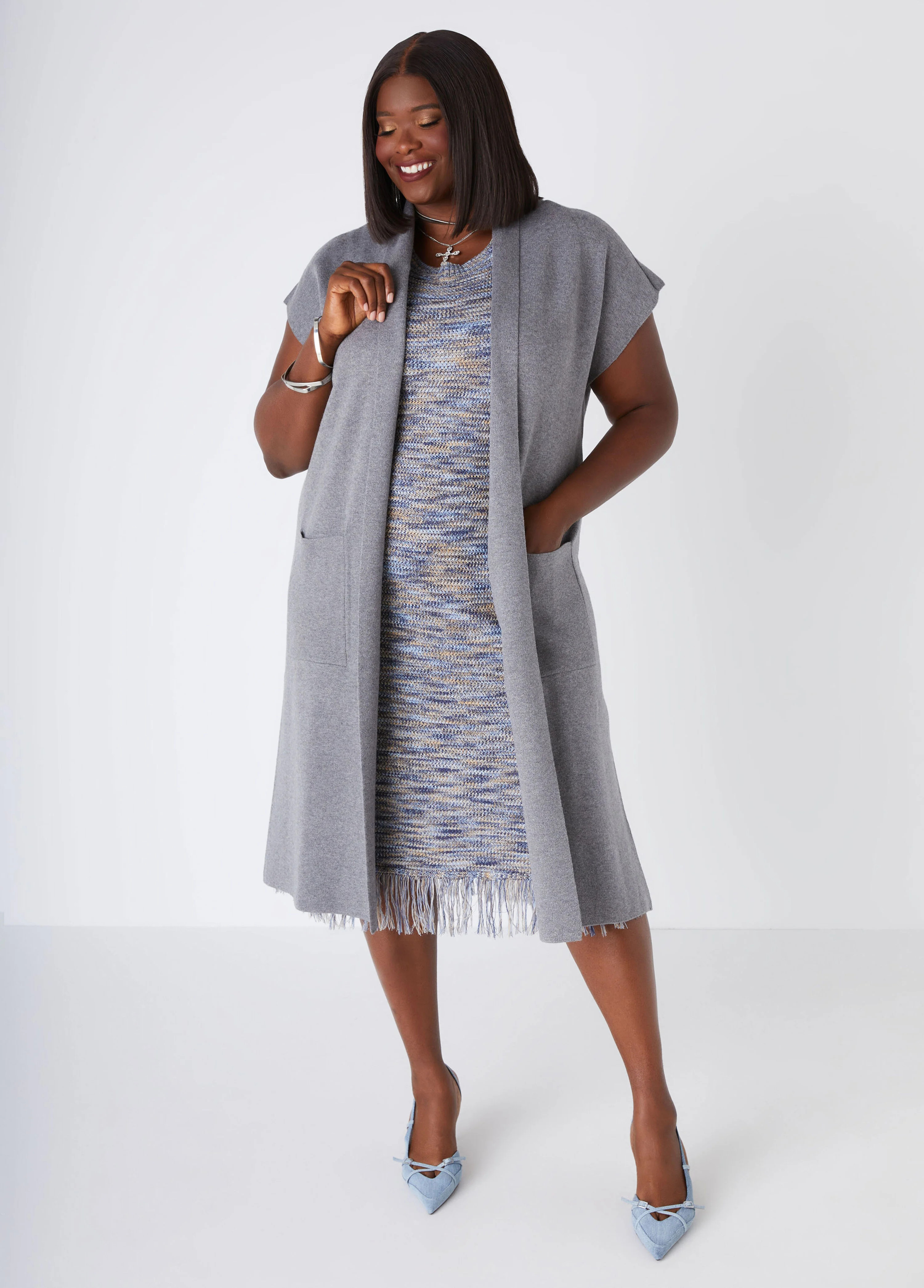 Open Front Duster Vest | Ashley Stewart