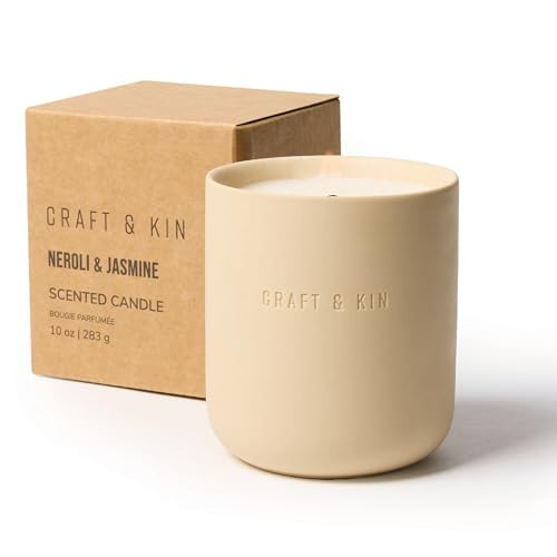 Craft & Kin Scented Candles | Soy Blend with Cotton Wick | Long-Lasting Holiday Candle, 40-Hour Burn | Ceramic Jar, Perfect & Winter Candles Home Scent (10 oz, Neroli & Jasmine) | Amazon (US)