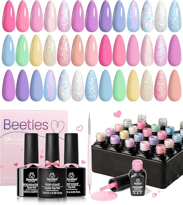 Beetles Gel Nail Polish Set,24Pcs Pink Purple Pearl Blue Shimmer Chameleon Green Colors Gel Polis... | Amazon (US)