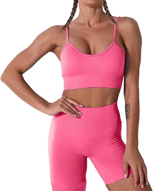 Women Seamless Yoga Set 2 Piece Workout Sport Bra with High Waist Shorts Legging Outfit Tracksuit... | Amazon (US)