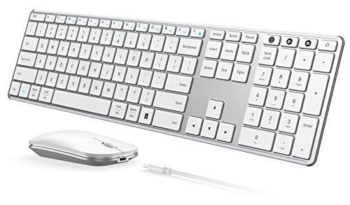 seenda Wireless Bluetooth Keyboard and Mouse Combo (USB + Dual BT), SKM64-3 Multi-Device Rechargeable Slim Keyboard and Mouse, Compatible for Win 7/8/10, MacBook Pro/Air, iPad, Tablet - White Silver | Amazon (US)