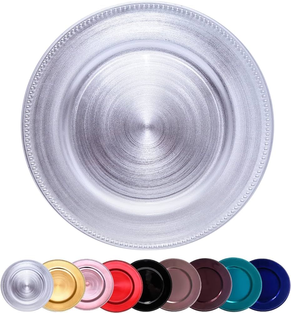 DaCakeWS Metallic Silver Bead Charger Plates 13inch, Set 10PCS Plastic Round charger plates bulk ... | Amazon (US)