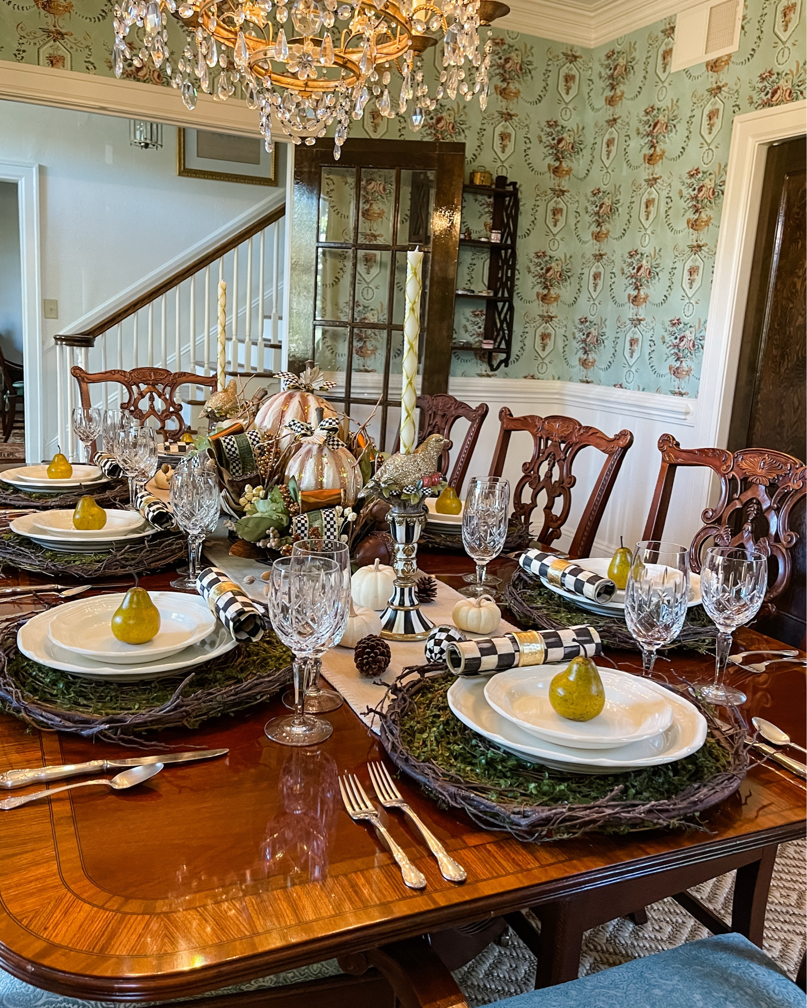 Ready for another fall tablescape idea? 🍂 This setup has me reminiscing, and it’s a little twist from what I shared yesterday. The grapevine chargers, pinecones, and white pumpkins bring that perfect blend of nature and warmth. And how stunning is this pumpkin centerpiece in soft greens and neutrals? Though this exact piece is no longer available, I’ve linked similar finds in my LTK store—perfect for your fall entertaining needs! Which fall colors do you love more: rich, earthy tones or neutral, subtle hues? Share in the comments.🍁 

#falltablescape #seasonaldecor #autumndecorating #falldecorideas #tablescapestyling #entertainingwithstyle #homedecortrends

#LTKHome #LTKStyleTip #LTKSeasonal
