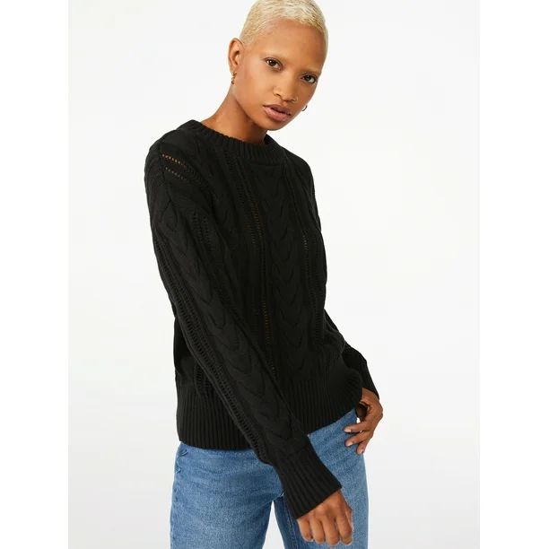 Free Assembly Women's Cable Knit Sweater with Long Sleeves - Walmart.com | Walmart (US)
