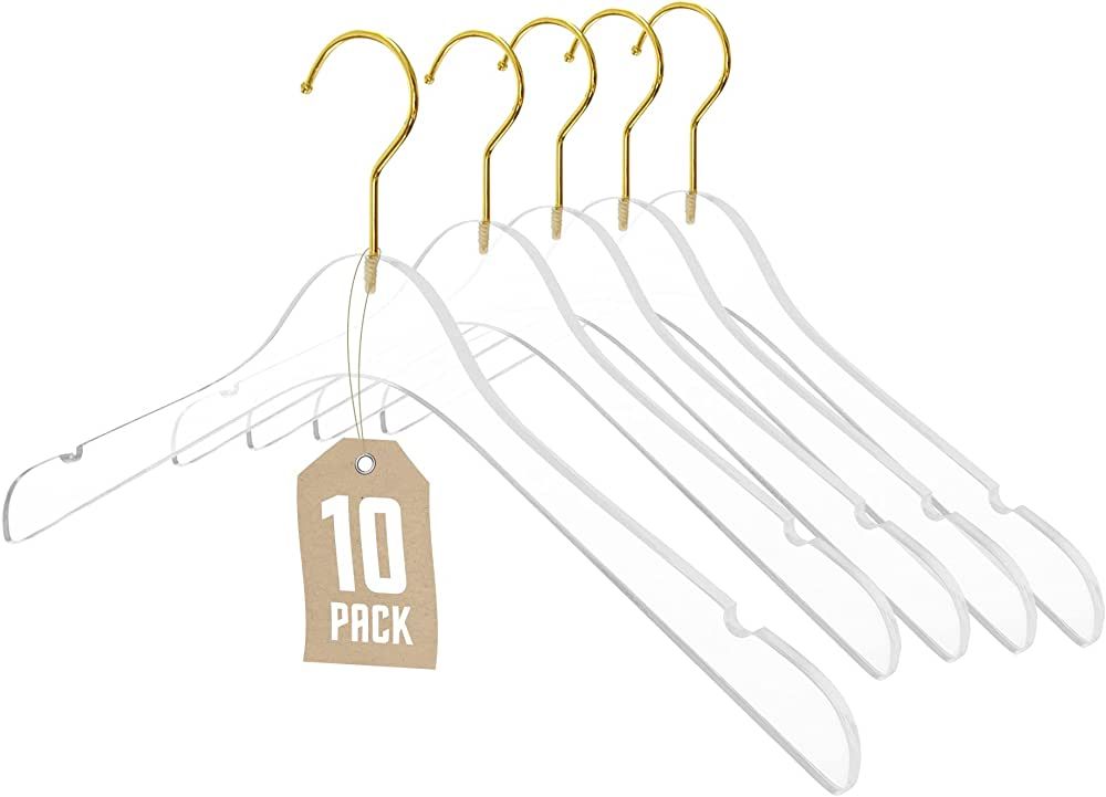 ACRILO - 10 Pack Acrylic Lucite Shirt & Clothes Crystal Clear Hangers , High-end Quality with Gol... | Amazon (US)