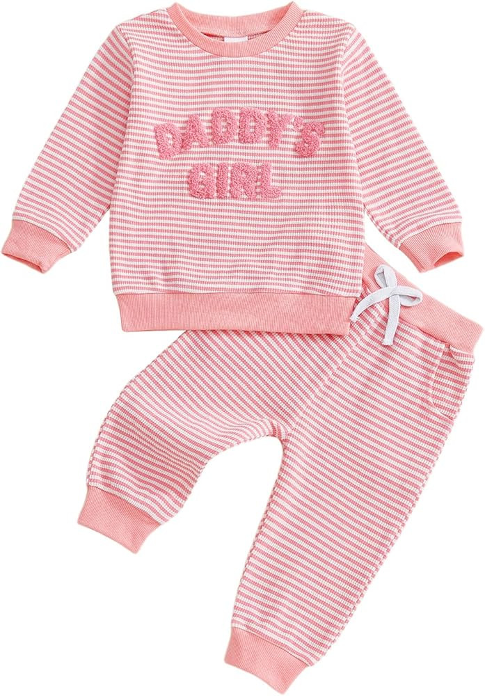 Baby Girl Fall Winter Outfit Daddys Girl Letter Long Sleeve Sweatshirt and Stretch Pants 6 12 18 ... | Amazon (US)