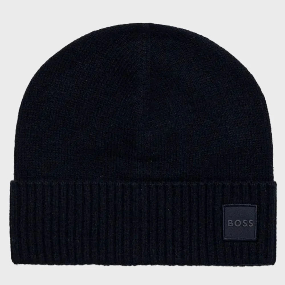 Hugo Boss Men's Akaio Ribbed Wool Blend Beanie, Black | Shop Simon
