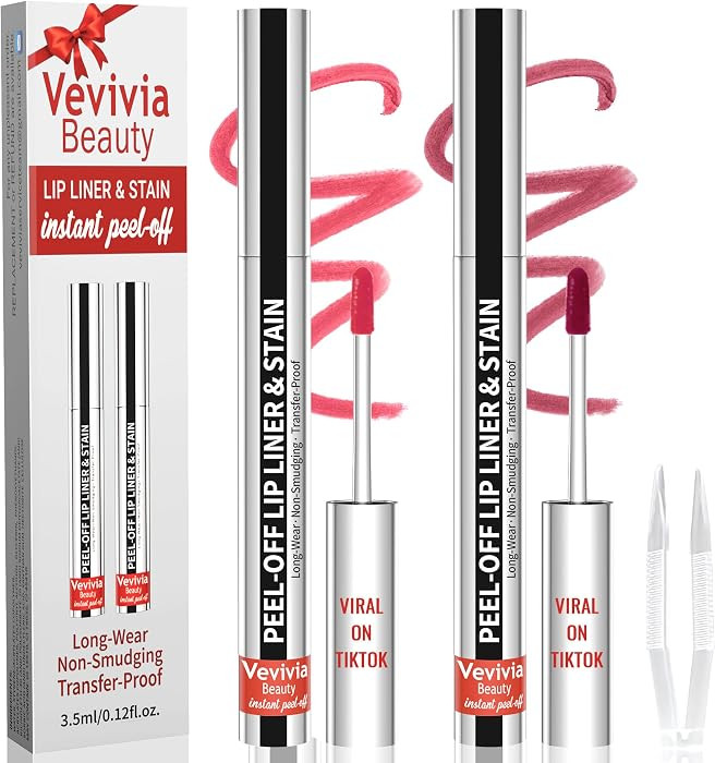 Vevivia 2pcs Lip Stain Peel Off - Lip Liner Stain Long Lasting Waterproof,2-in-1 Lip Liner with T... | Amazon (US)
