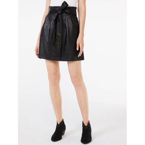 Scoop Women's Short Faux Leather Flare Skirt - Walmart.com | Walmart (US)