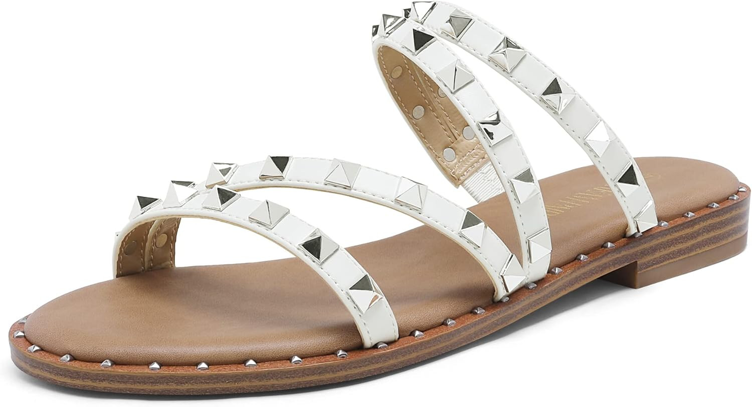 DREAM PAIRS Women's Clear Studded Rhinestone Slide Sandals Slip on Open Toe Cute Flat Sandals for... | Amazon (US)