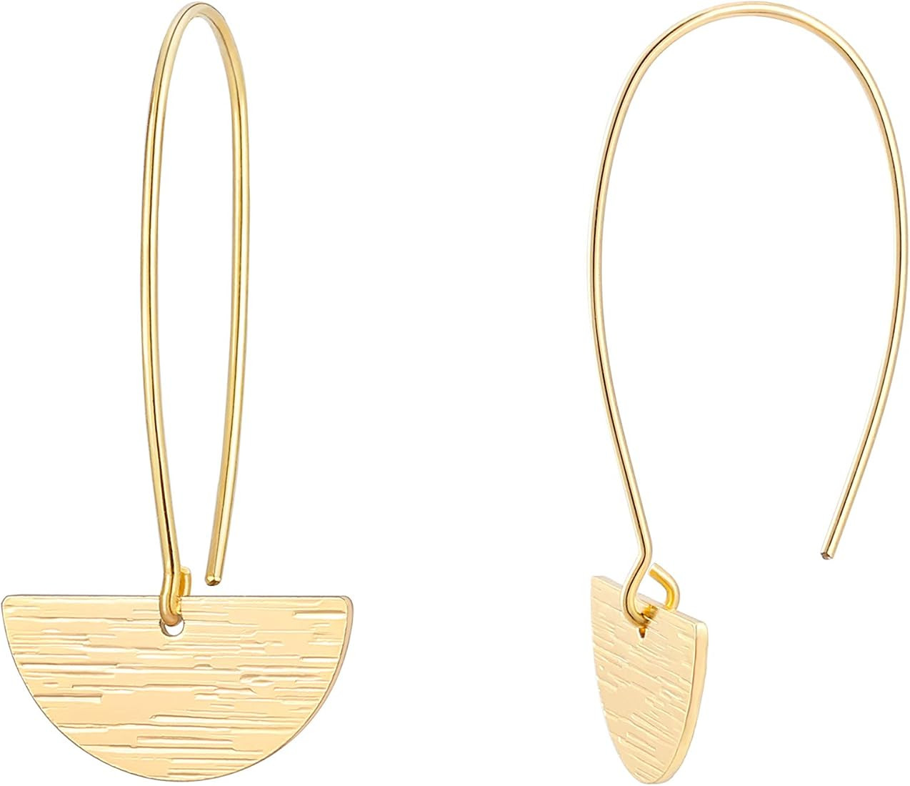 Geometric Drop Dangle Earrings Boho Statement Long Hoops Brushed 18k Gold Half Moon Hollow Circle... | Amazon (US)