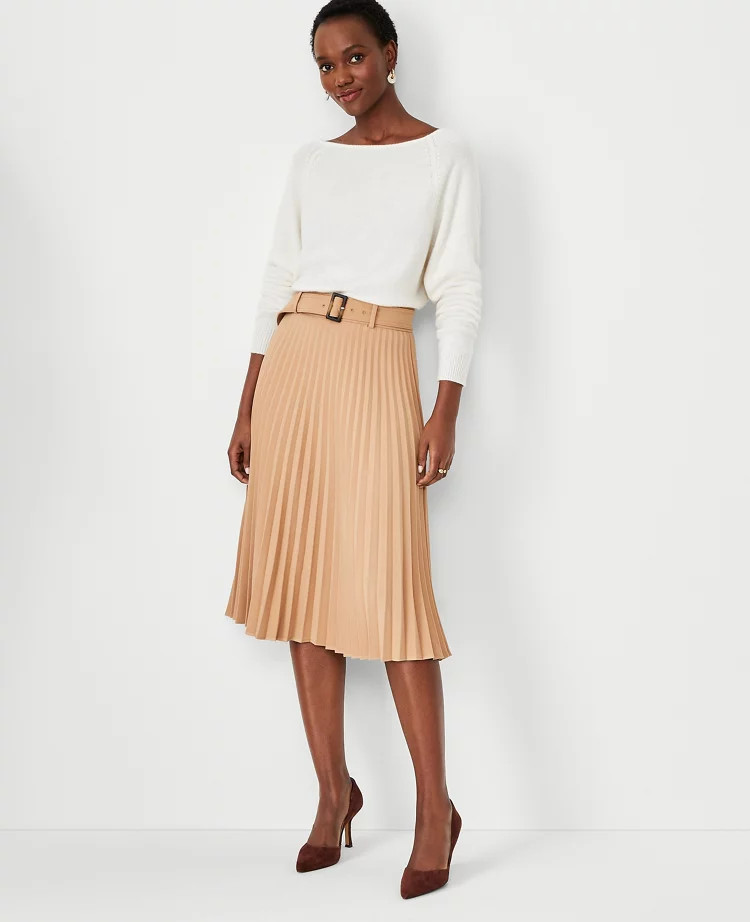 Belted Pleated Midi Skirt | Ann Taylor (US)
