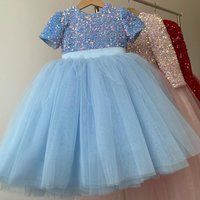 Kids Baby Blue Sequins Glitter Dress - Flower Girls Wedding Party Tutu Birthday Photo Shoot Special  | Etsy (US)