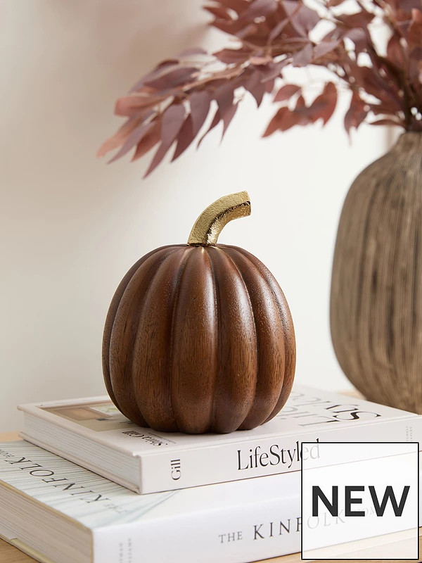 Very Home Large Wooden Pumpkin - Walnut 12.7cm | Very (UK)