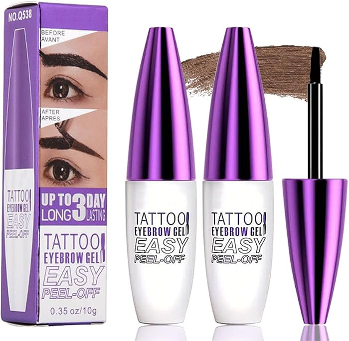 \u200b\u200b2Pcs Dark Brown Peel Off Brow Tint Gel - Waterproof & Sweatproof Tattoo Effect, Trans... | Amazon (US)