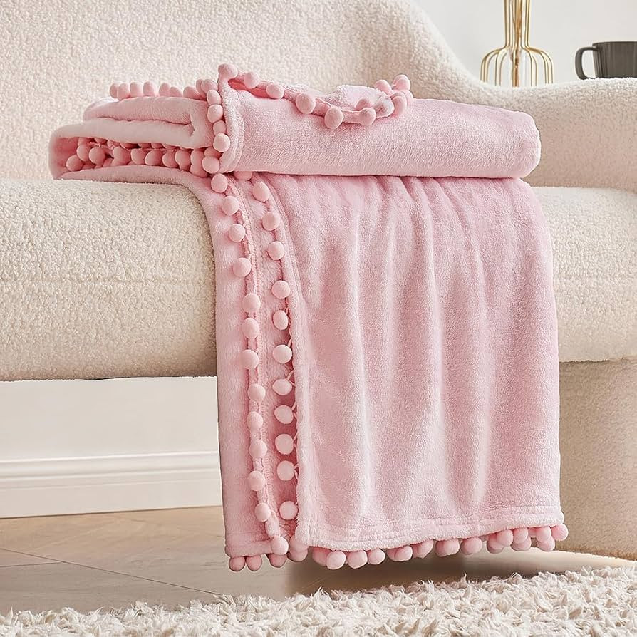 MIULEE Valentines Fleece Throw Blanket with Cute Pompom Fringe, Soft Cozy Lightweight Flannel Bed... | Amazon (US)