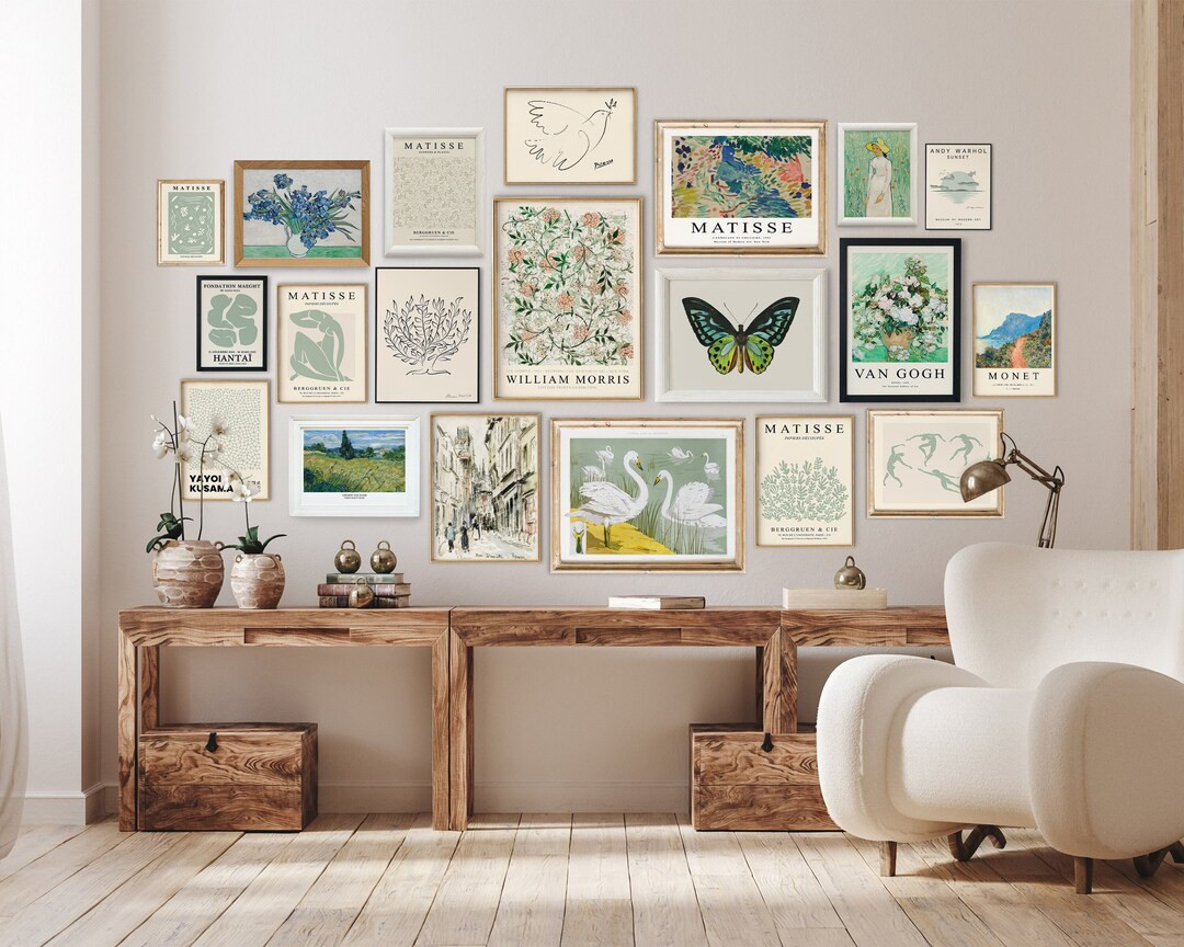 Eclectic Gallery Wall Set of 20, Sage Green Eclectic Wall Art Decor, Maximalist Print Set, Japane... | Etsy (US)