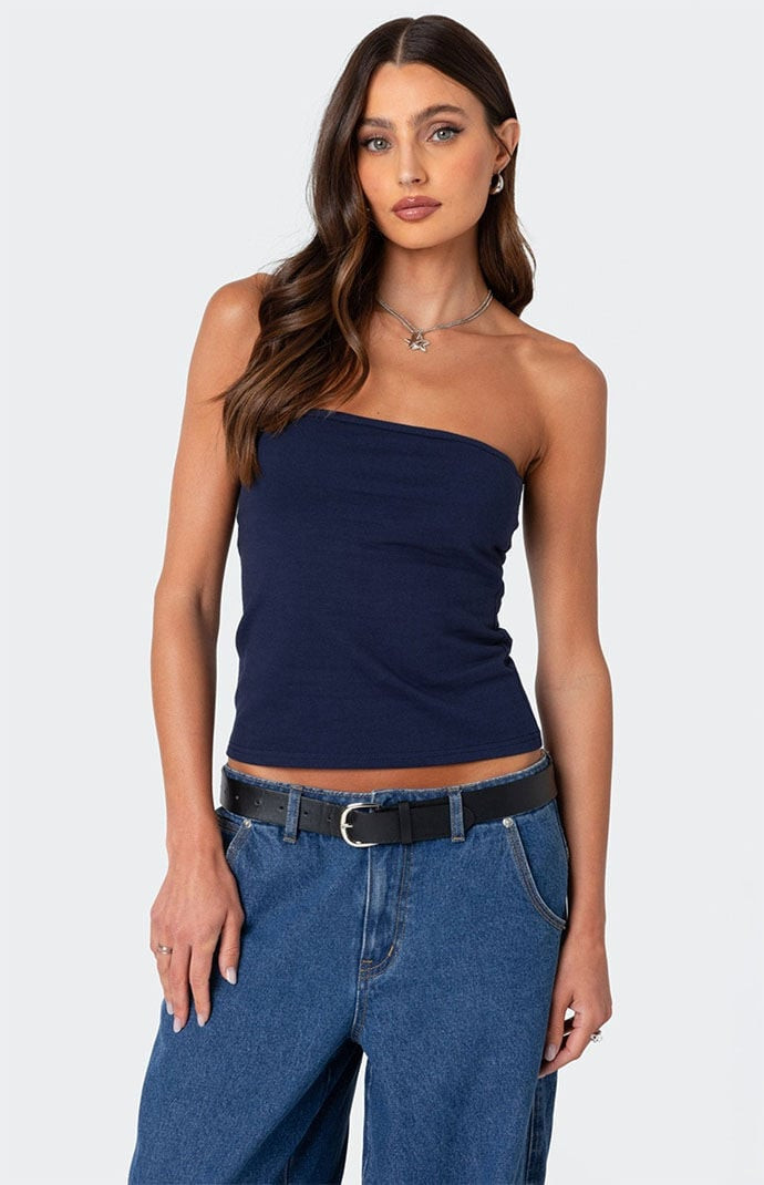 Edikted Women's Built in Bra Tube Top in Navy - Size Large | PacSun