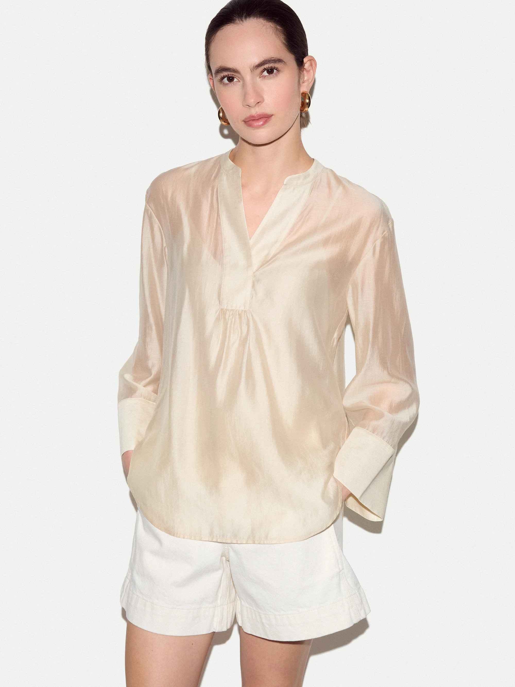 V Neck Sheer Top | Cream | Jigsaw (UK)