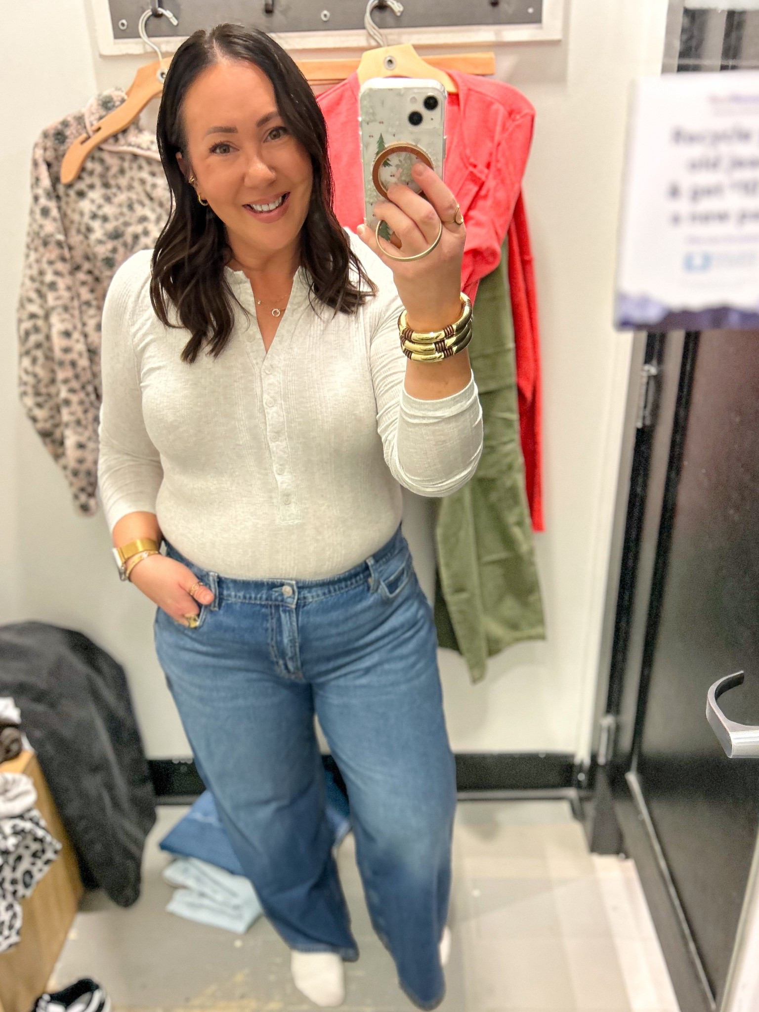 It’s 30-40% @americaneagle. XL henley top but these run very small. On the thinner side too. I would need an xxl in there. Size 16 regular jeans. 30% off! Love this wash and the low rise fit. Fit like a mid rise on me! @nike sneakers run true to size.  

#LTKFindsUnder50 #LTKOver40 #LTKSaleAlert