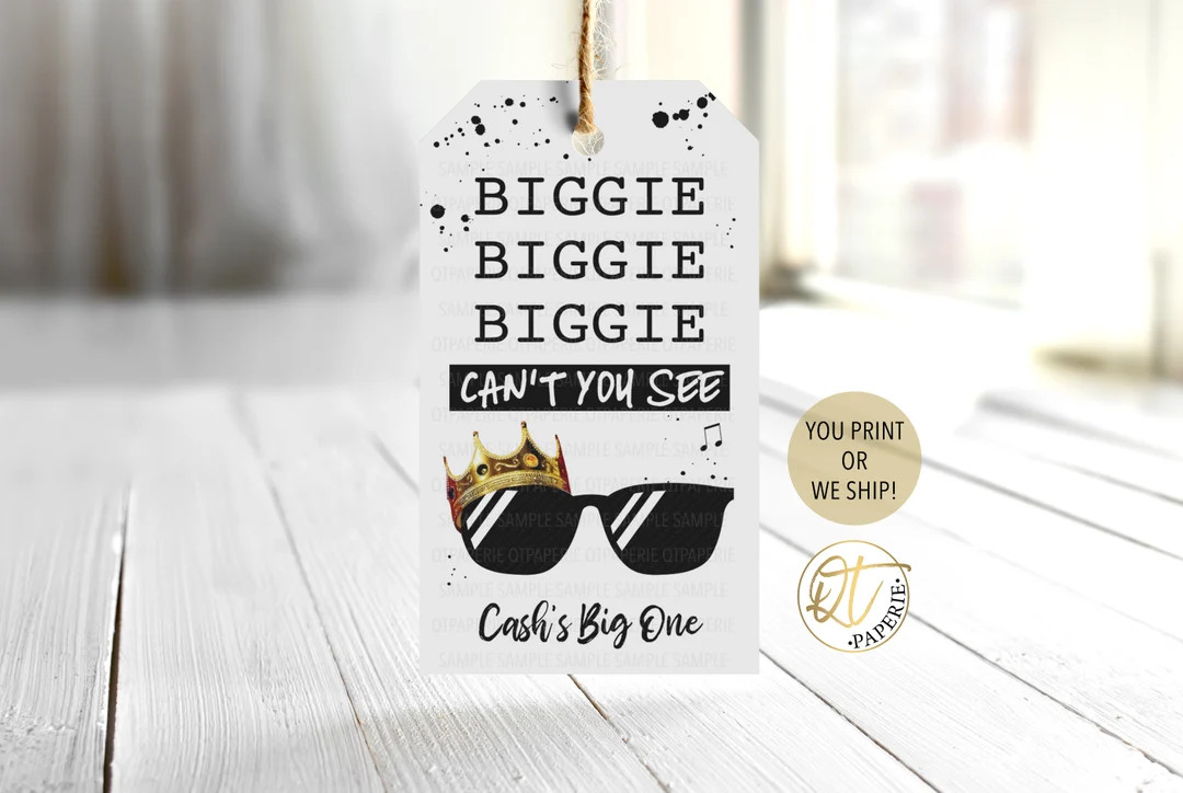 Notorious One Sunglasses Tag, Big One Birthday Thank You, Cant You See Tag, Printed Biggie Party ... | Etsy (US)