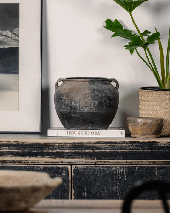 Medium / Small Vintage Black Grey Pot with Handles (Free Shipping) | Etsy (US)