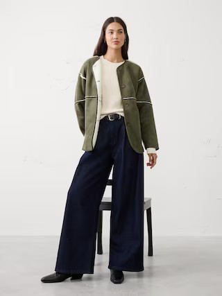 Reversible Vegan Suede Sherpa Jacket | Banana Republic Factory