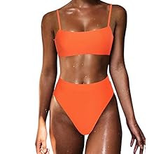 MOSHENGQI Women High Wasited Bikini Shoulder Strap 2 Piece High Cut String Swimsuits | Amazon (US)