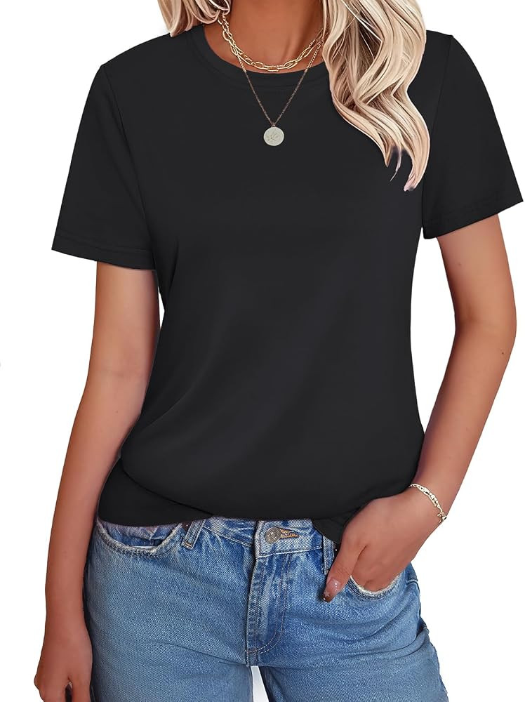 Womens Short Sleeve Cotton Shirts Crewneck Summer Tops Casual Cute Basic Tee Tshirt Spring Clothe... | Amazon (US)