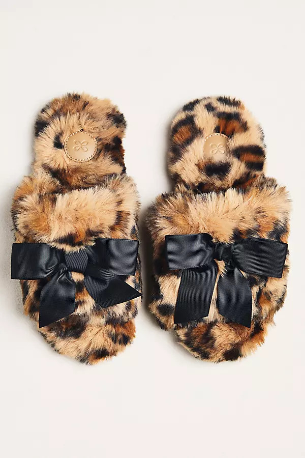 Faux Fur Open-Toe Bow Slippers | Anthropologie (US)