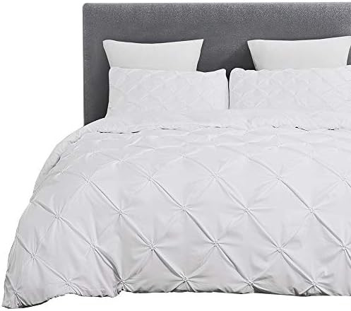 Vaulia Soft Microfiber Pinch Pleat Duvet Cover Set, White Pintuck Flower Shapes Design, King Size... | Amazon (US)