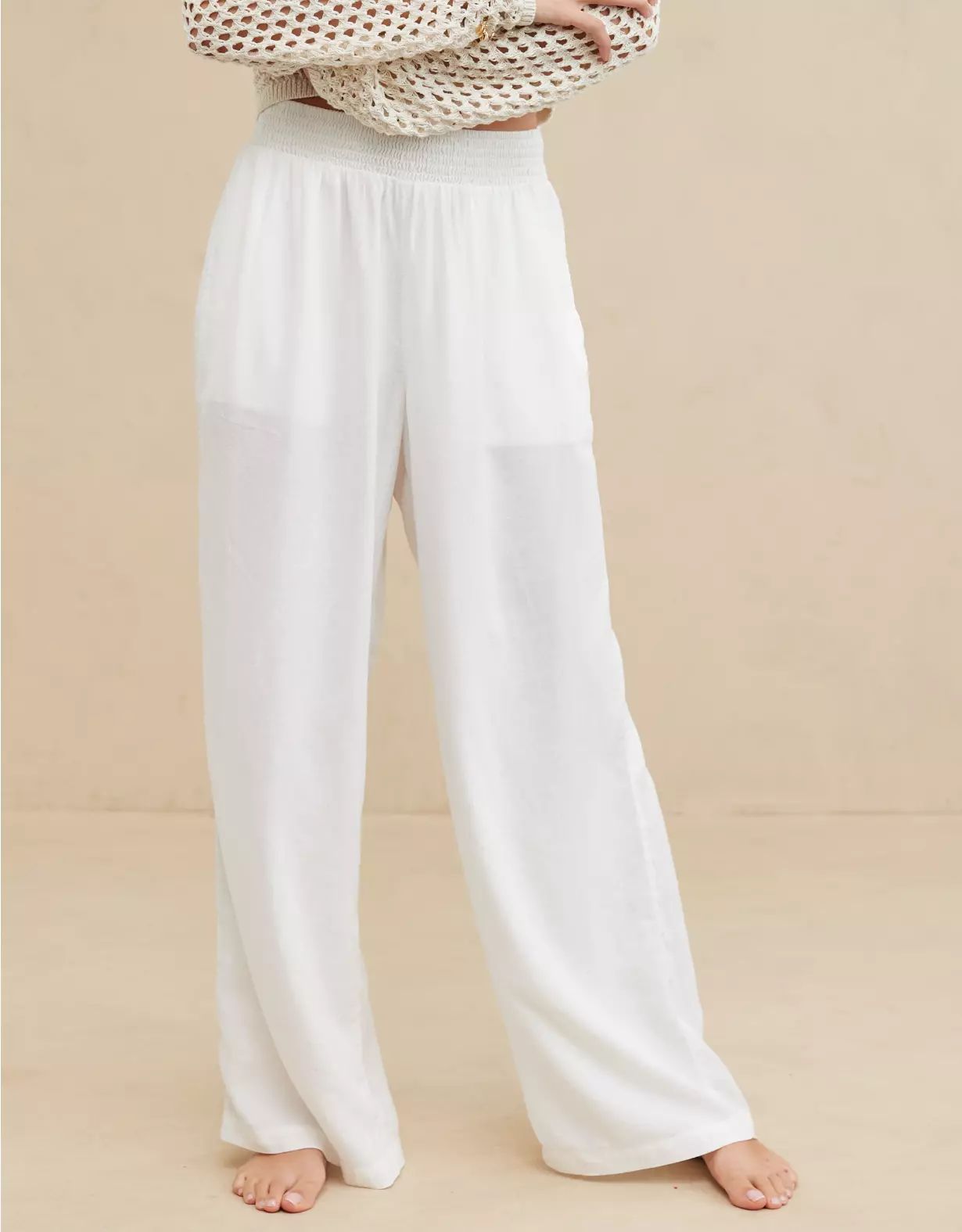 Aerie High Waisted Linen Blend Pool-To-Party Pant | Aerie