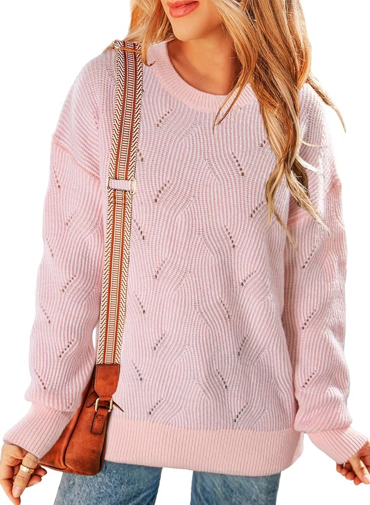 SHEWIN Sweaters for Women Casual Crewneck Long Sleeve Striped Cable Knit Pullover Sweater Tops Li... | Amazon (US)