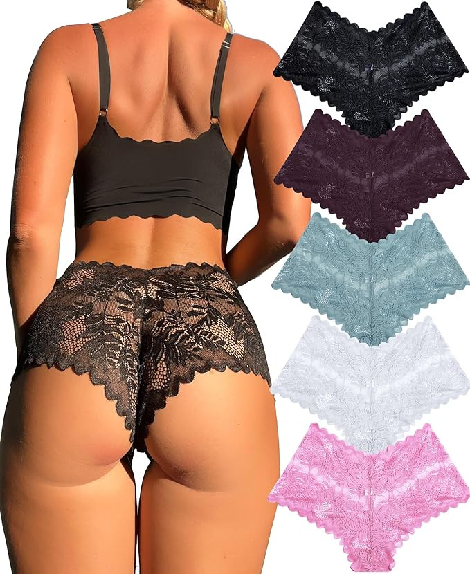 FINETOO 5 Pack Sexy Lingerie Panties for Women Pack V-Waist Lace Womens Underwear French Cut Boys... | Amazon (US)